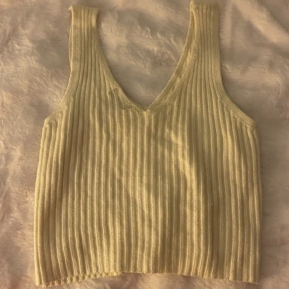 Ivory Ribbed Tank / Debut / Size S/M - Picture 2 of 3